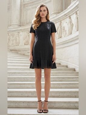 MICHAEL Michael Kors Black Eyelet Short-Sleeve Dress